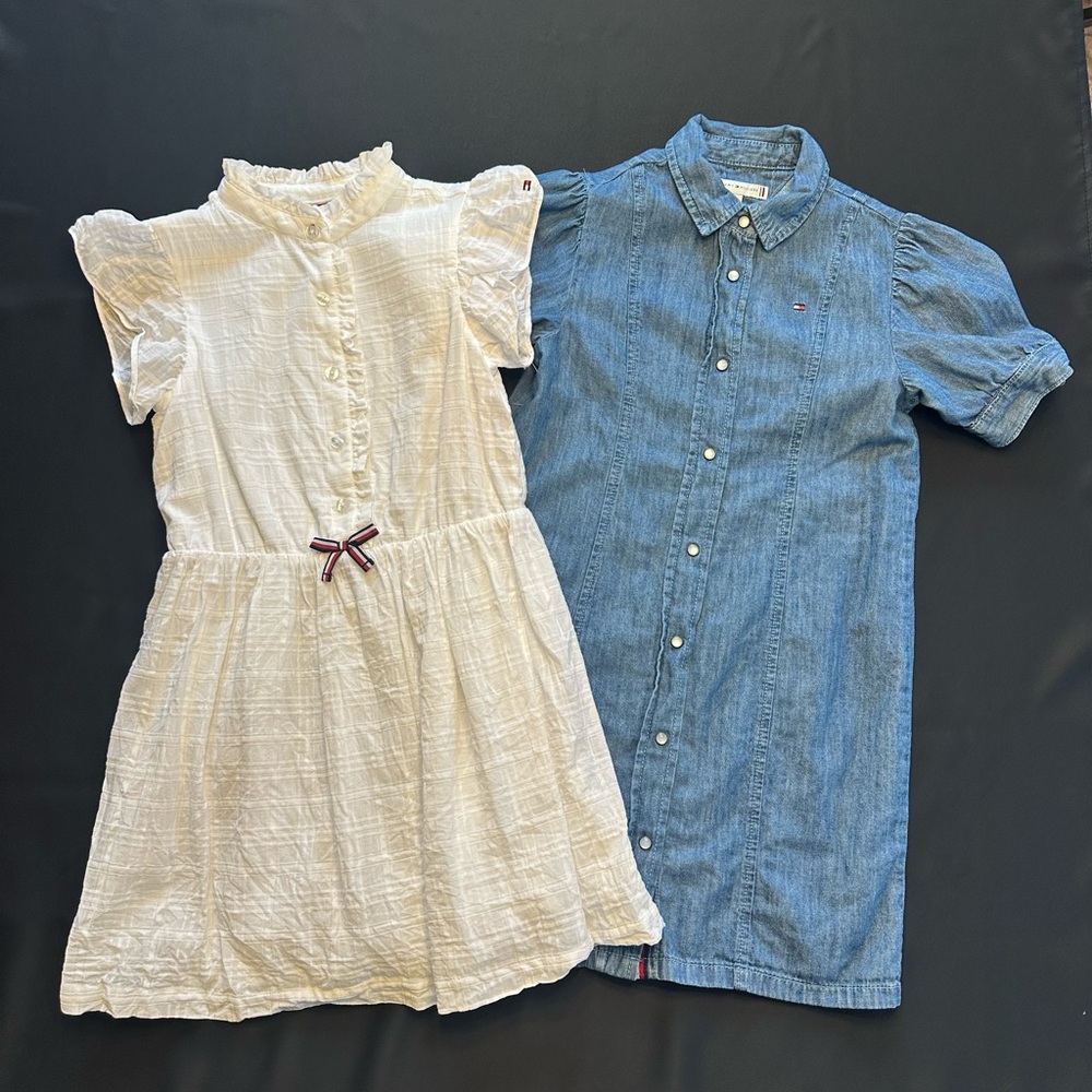 Set of 2 Girls Tommy Hilfiger Casual Dresses. White and Denim Sz M 8/10